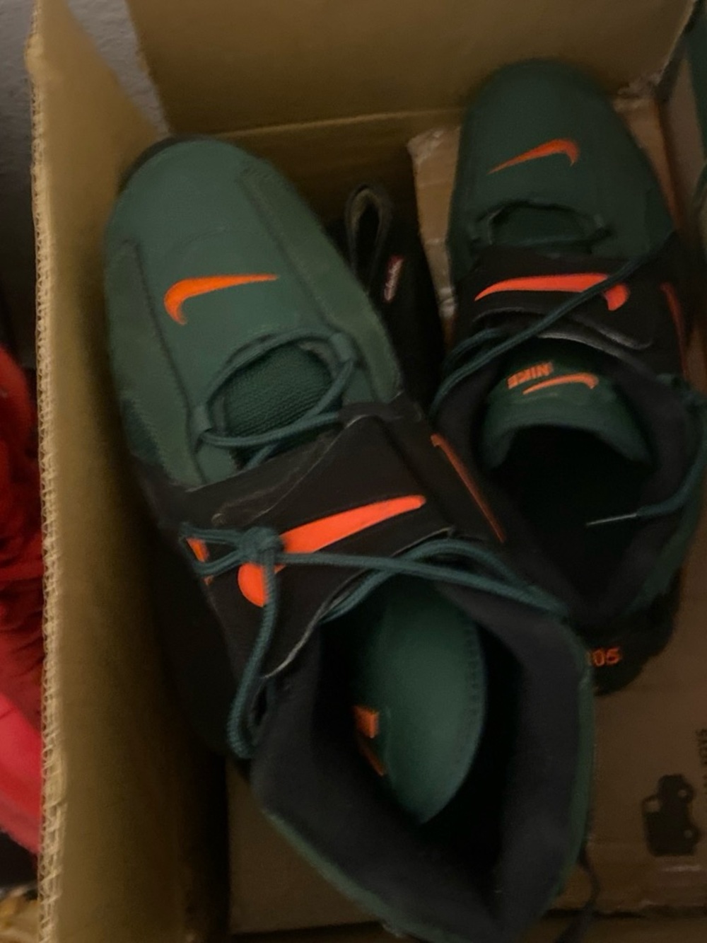 Nike men’s Green Sneakers with Orange Swoosh Accents